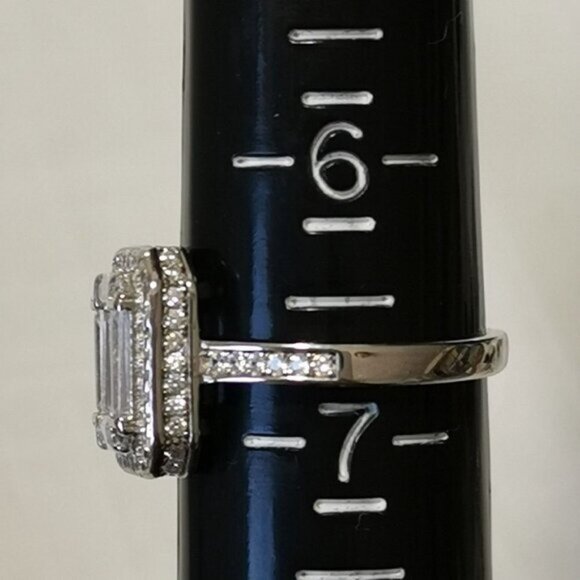 Sterling Silver Baguette cut CZ Ring with Halo size 6.75 - Picture 8 of 9